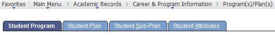 four tabs shown: student program, student plan, student sub-plan, and student attributes