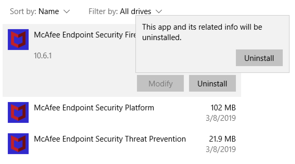 Uninstalling one of three McAfee applications