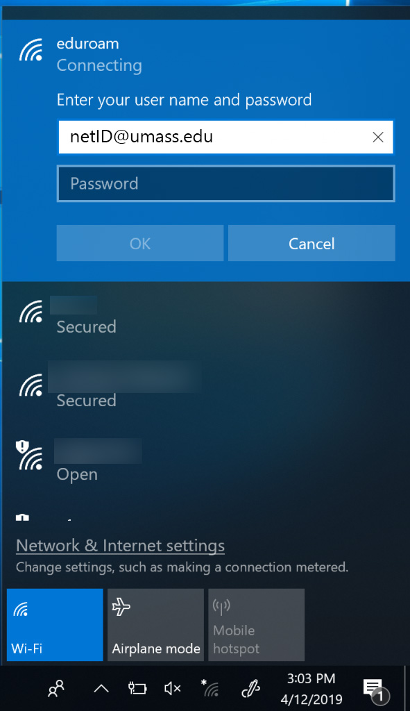 selecting eduroam on windows 10