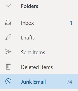 Selecting Junk Email folder in outlook on the web