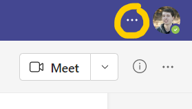 3 dot menu button in top bar of teams