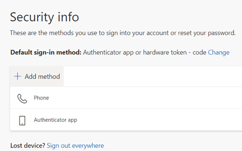 clicking add method on my sign-ins