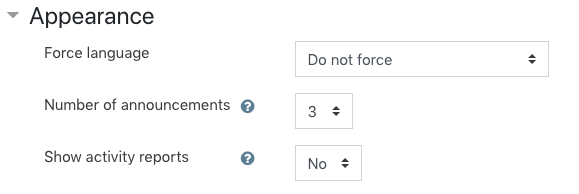 Course appearance settings