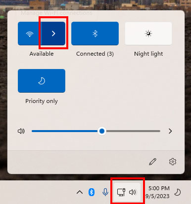clicking the network icon on windows 11