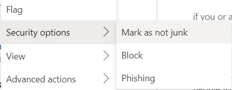 Selecting Not Junk on a message