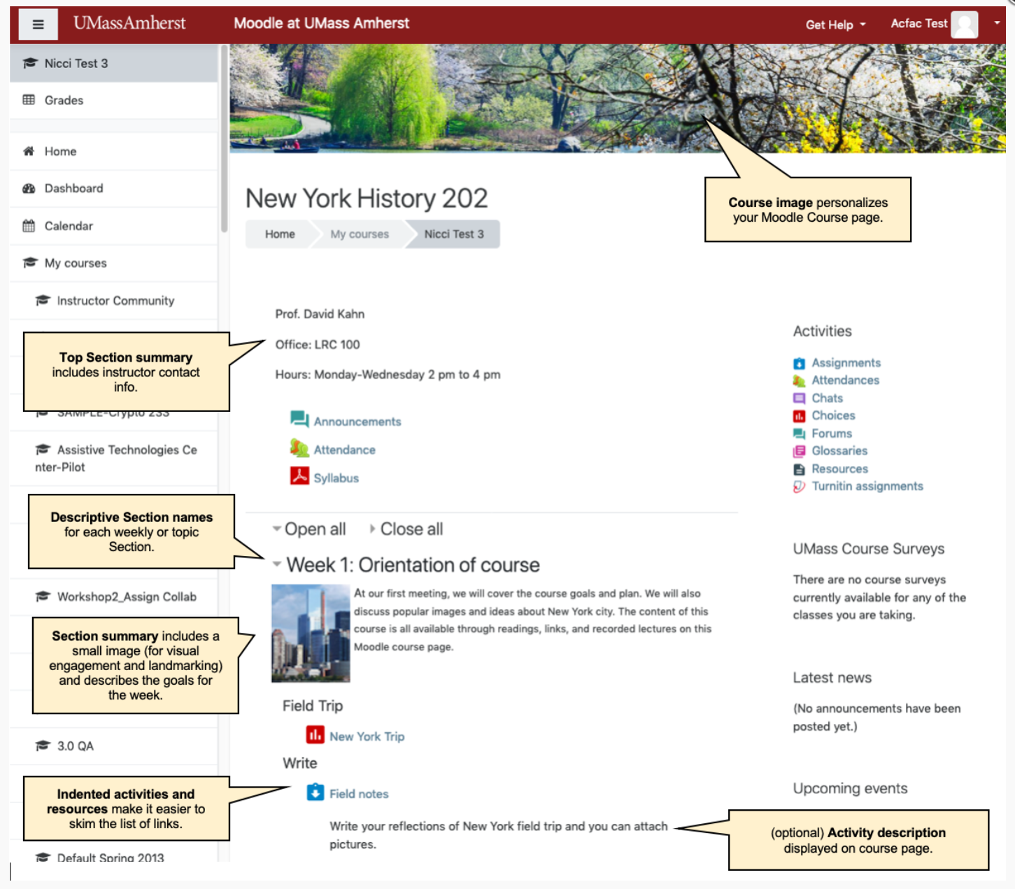 Annotated example of well-organized course