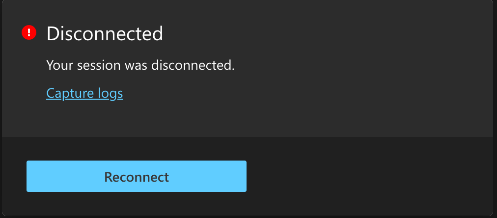 Disconnected message from remote window screen