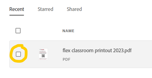 File list checkboxes in adobe dc