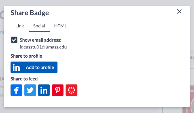 Share badge to the social media options