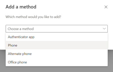 selecting phone in the add method dropdown