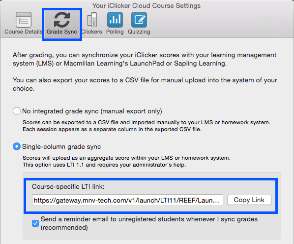 iClicker course-specific URL