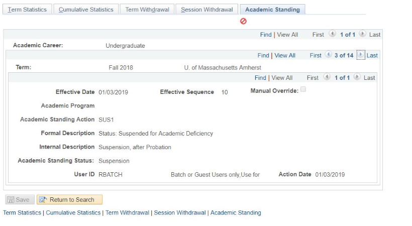 Academic Standing index card