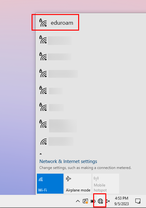 clicking the network icon on windows 10