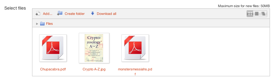 Screenshot of files in select files resource