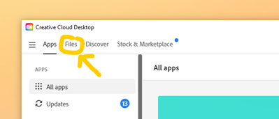 Adobe cc desktop app files tab button in upper left